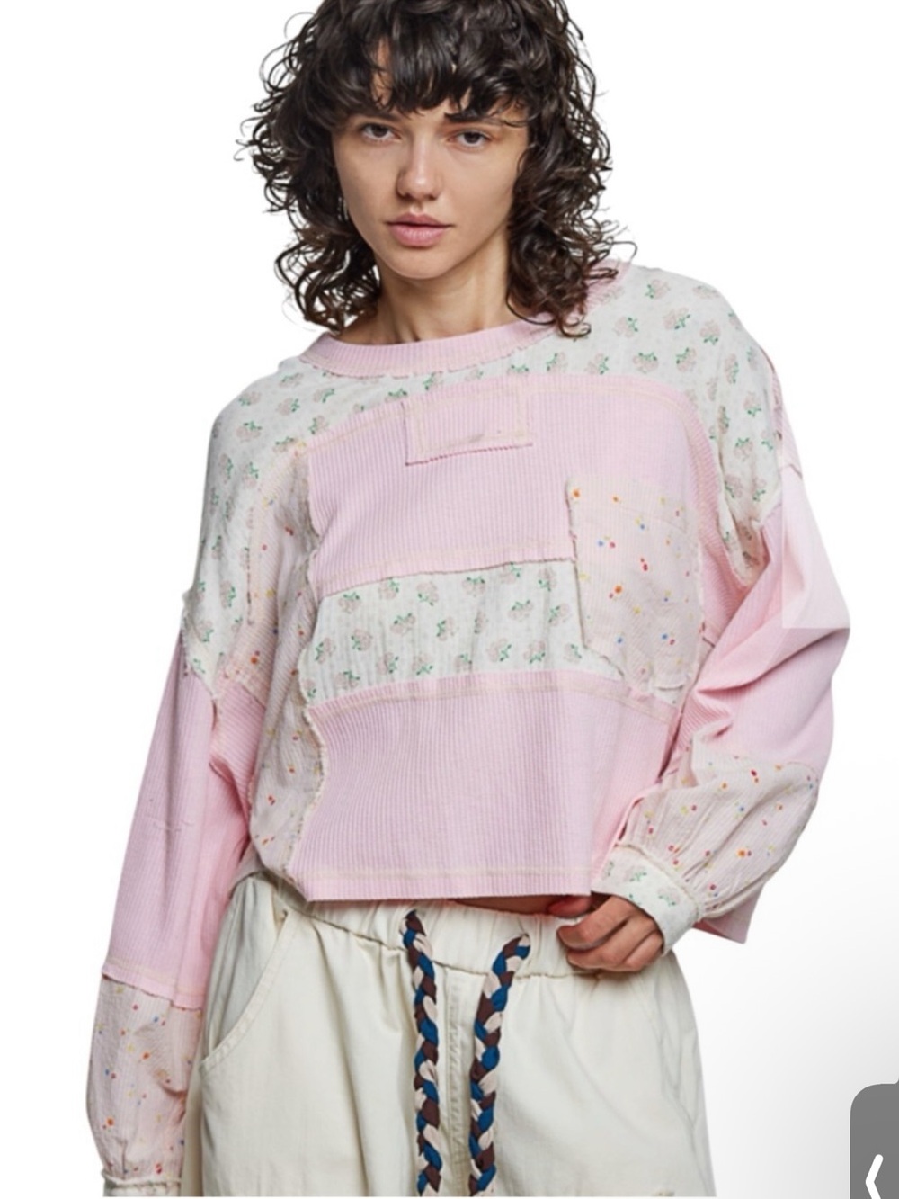 NWOT Pol Boutique Light Pink Patchwork Top Sz L Cropped